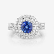 Bids.com 1.96 Carat Genuine Blue Sapphire and White Diamond 18K White Gold Ring Rings