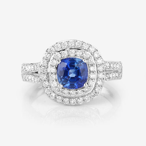 Bids.com 1.96 Carat Genuine Blue Sapphire and White Diamond 18K White Gold Ring Rings
