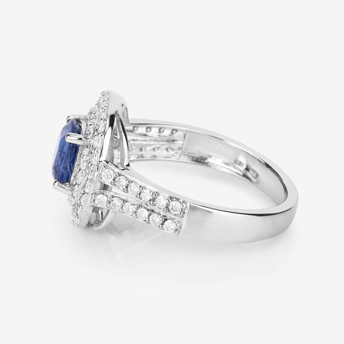 Bids.com 1.96 Carat Genuine Blue Sapphire and White Diamond 18K White Gold Ring Rings