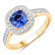 Bids.com 1.31 Carat Genuine Blue Sapphire and White Diamond 18K Yellow Gold Ring Rings