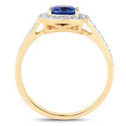 Bids.com 1.31 Carat Genuine Blue Sapphire and White Diamond 18K Yellow Gold Ring Rings