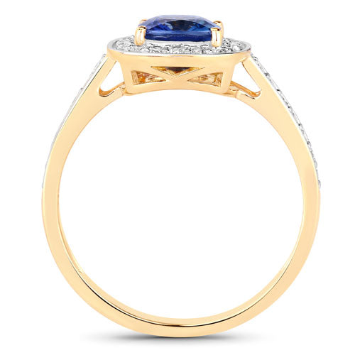 Bids.com 1.31 Carat Genuine Blue Sapphire and White Diamond 18K Yellow Gold Ring Rings