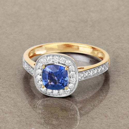 Bids.com 1.31 Carat Genuine Blue Sapphire and White Diamond 18K Yellow Gold Ring Rings