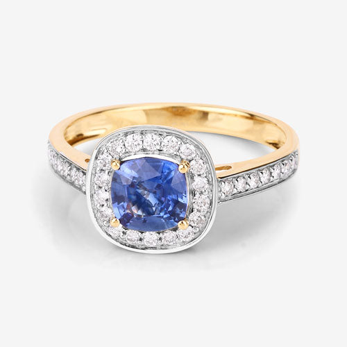 Bids.com 1.31 Carat Genuine Blue Sapphire and White Diamond 18K Yellow Gold Ring Rings