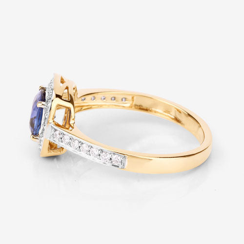 Bids.com 1.31 Carat Genuine Blue Sapphire and White Diamond 18K Yellow Gold Ring Rings