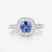 Bids.com 1.31 Carat Genuine Blue Sapphire and White Diamond 18K Yellow Gold Ring Rings