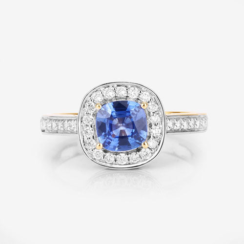 Bids.com 1.31 Carat Genuine Blue Sapphire and White Diamond 18K Yellow Gold Ring Rings