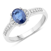 Bids.com 1.05 Carat Genuine Blue Sapphire and White Diamond 10K White Gold Ring Rings