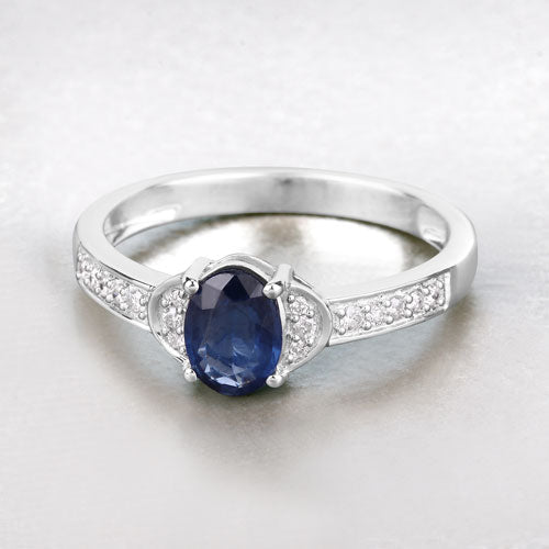 Bids.com 1.05 Carat Genuine Blue Sapphire and White Diamond 10K White Gold Ring Rings