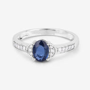 Bids.com 1.05 Carat Genuine Blue Sapphire and White Diamond 10K White Gold Ring Rings
