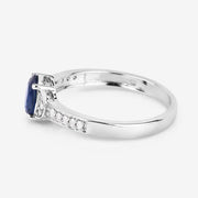 Bids.com 1.05 Carat Genuine Blue Sapphire and White Diamond 10K White Gold Ring Rings