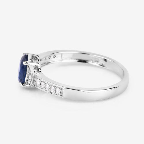 Bids.com 1.05 Carat Genuine Blue Sapphire and White Diamond 10K White Gold Ring Rings