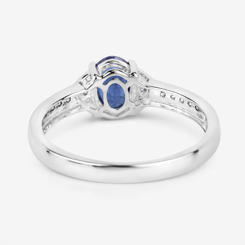 Bids.com 1.05 Carat Genuine Blue Sapphire and White Diamond 10K White Gold Ring Rings