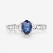 Bids.com 1.05 Carat Genuine Blue Sapphire and White Diamond 10K White Gold Ring Rings
