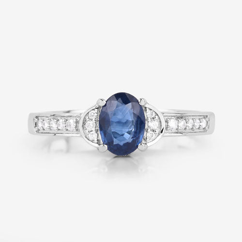 Bids.com 1.05 Carat Genuine Blue Sapphire and White Diamond 10K White Gold Ring Rings