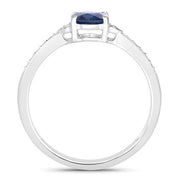 Bids.com 1.05 Carat Genuine Blue Sapphire and White Diamond 10K White Gold Ring Rings
