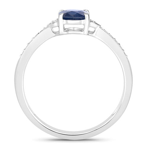 Bids.com 1.05 Carat Genuine Blue Sapphire and White Diamond 10K White Gold Ring Rings