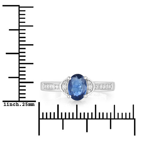 Bids.com 1.05 Carat Genuine Blue Sapphire and White Diamond 10K White Gold Ring Rings