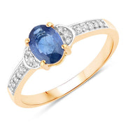 Bids.com 1.05 Carat Genuine Blue Sapphire and White Diamond 10K Yellow Gold Ring Rings