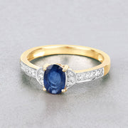 Bids.com 1.05 Carat Genuine Blue Sapphire and White Diamond 10K Yellow Gold Ring Rings