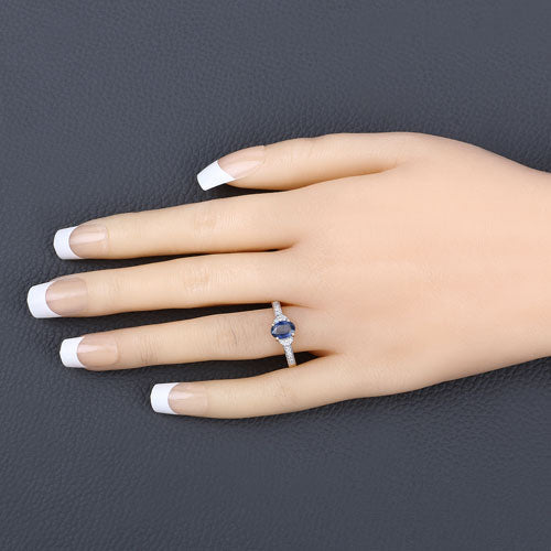 Bids.com 1.05 Carat Genuine Blue Sapphire and White Diamond 10K Yellow Gold Ring Rings