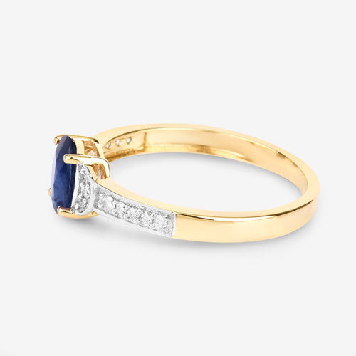 Bids.com 1.05 Carat Genuine Blue Sapphire and White Diamond 10K Yellow Gold Ring Rings