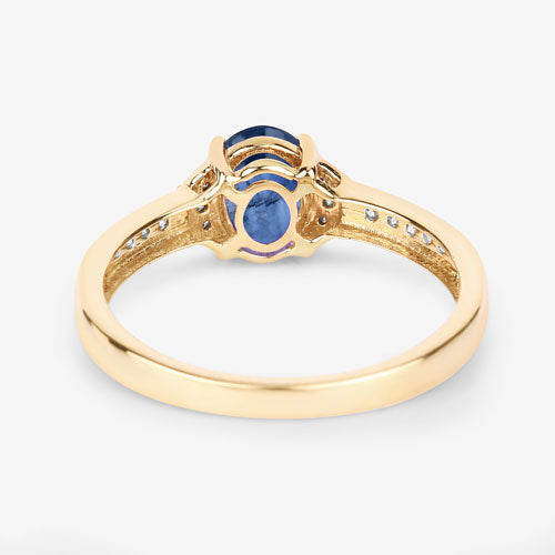 Bids.com 1.05 Carat Genuine Blue Sapphire and White Diamond 10K Yellow Gold Ring Rings
