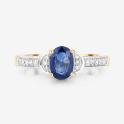 Bids.com 1.05 Carat Genuine Blue Sapphire and White Diamond 10K Yellow Gold Ring Rings