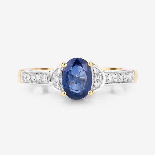 Bids.com 1.05 Carat Genuine Blue Sapphire and White Diamond 10K Yellow Gold Ring Rings