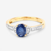 Bids.com 1.05 Carat Genuine Blue Sapphire and White Diamond 10K Yellow Gold Ring Rings
