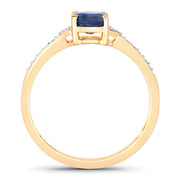 Bids.com 1.05 Carat Genuine Blue Sapphire and White Diamond 10K Yellow Gold Ring Rings