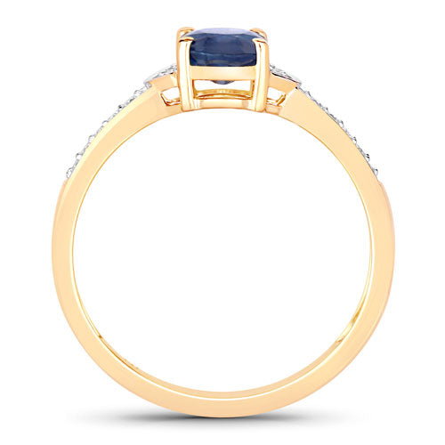 Bids.com 1.05 Carat Genuine Blue Sapphire and White Diamond 10K Yellow Gold Ring Rings