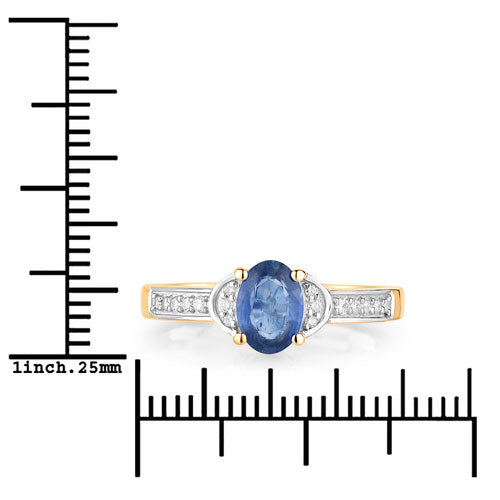 Bids.com 1.05 Carat Genuine Blue Sapphire and White Diamond 10K Yellow Gold Ring Rings
