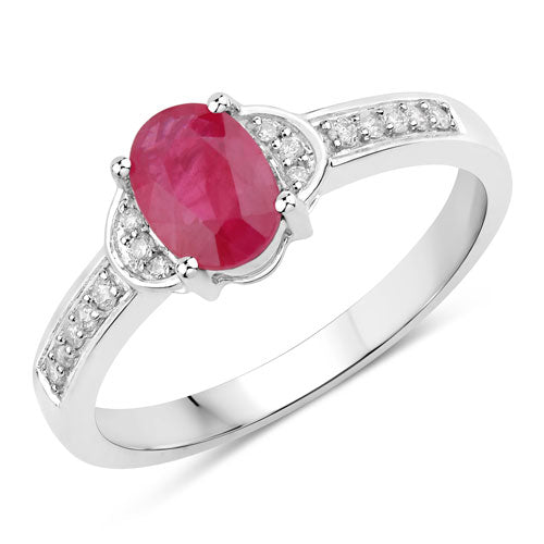 Bids.com 0.95 Carat Genuine Ruby and White Diamond 10K White Gold Ring Rings