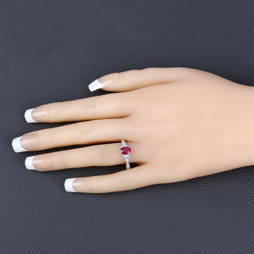 Bids.com 0.95 Carat Genuine Ruby and White Diamond 10K White Gold Ring Rings