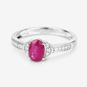 Bids.com 0.95 Carat Genuine Ruby and White Diamond 10K White Gold Ring Rings