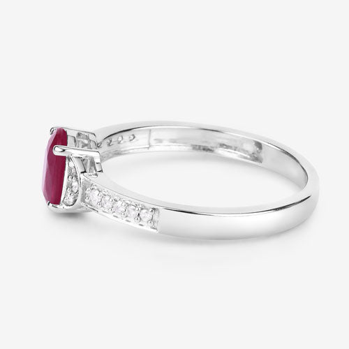 Bids.com 0.95 Carat Genuine Ruby and White Diamond 10K White Gold Ring Rings