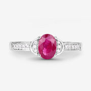 Bids.com 0.95 Carat Genuine Ruby and White Diamond 10K White Gold Ring Rings