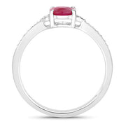 Bids.com 0.95 Carat Genuine Ruby and White Diamond 10K White Gold Ring Rings