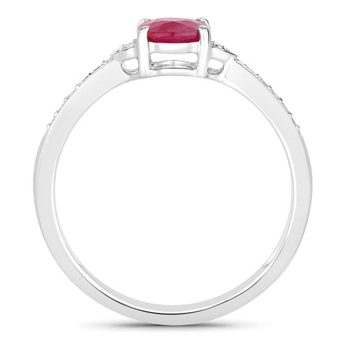Bids.com 0.95 Carat Genuine Ruby and White Diamond 10K White Gold Ring Rings
