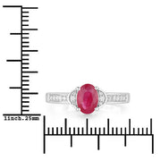 Bids.com 0.95 Carat Genuine Ruby and White Diamond 10K White Gold Ring Rings