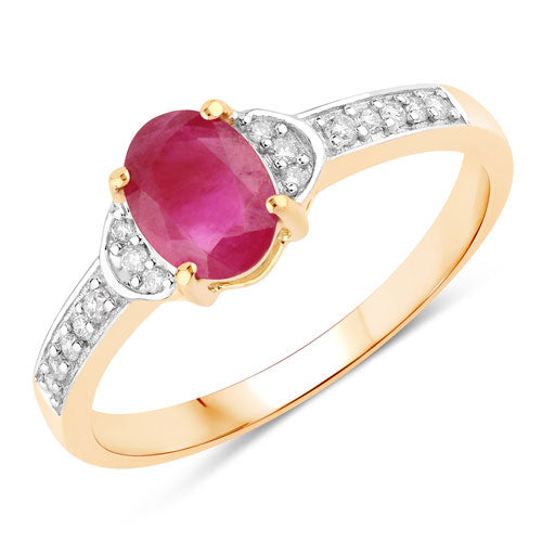 Bids.com 0.95 Carat Genuine Ruby and White Diamond 10K Yellow Gold Ring Rings