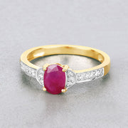 Bids.com 0.95 Carat Genuine Ruby and White Diamond 10K Yellow Gold Ring Rings
