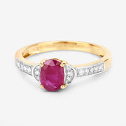 Bids.com 0.95 Carat Genuine Ruby and White Diamond 10K Yellow Gold Ring Rings