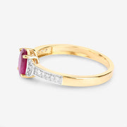 Bids.com 0.95 Carat Genuine Ruby and White Diamond 10K Yellow Gold Ring Rings