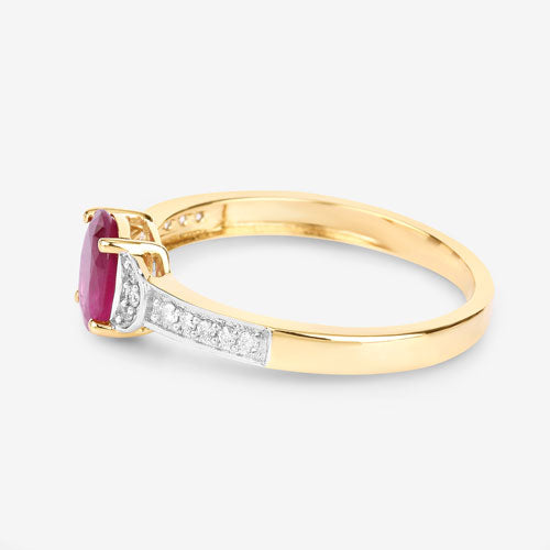 Bids.com 0.95 Carat Genuine Ruby and White Diamond 10K Yellow Gold Ring Rings