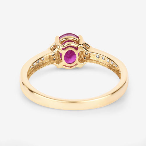 Bids.com 0.95 Carat Genuine Ruby and White Diamond 10K Yellow Gold Ring Rings