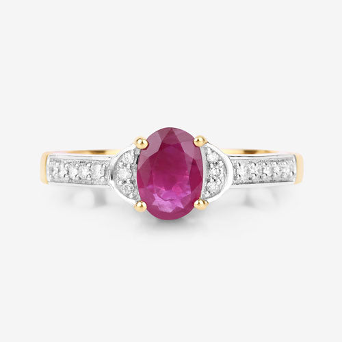 Bids.com 0.95 Carat Genuine Ruby and White Diamond 10K Yellow Gold Ring Rings