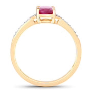 Bids.com 0.95 Carat Genuine Ruby and White Diamond 10K Yellow Gold Ring Rings