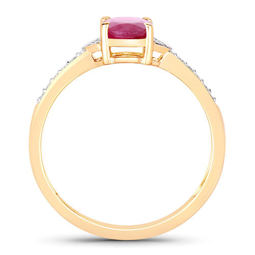 Bids.com 0.95 Carat Genuine Ruby and White Diamond 10K Yellow Gold Ring Rings